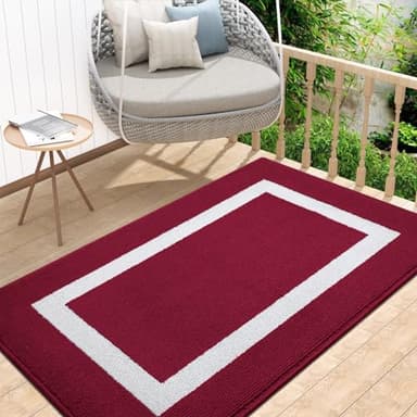 OLANLY Indoor Door Mat, 48x32, Non-Slip Absorbent Resist Dirt Entrance Mat, Washable Low-Profile Inside Entry Doormats for Entryway, Red - Image 1