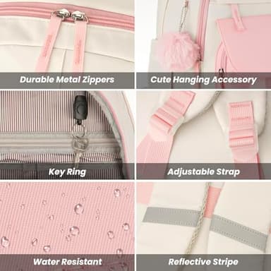 WINDARS School Backpack for Teen Girls, Cute College Backpacks for Women Students Aesthetic Bookbag Large 15.6 Inch Laptop Bag Middle School Travel Back Pack (Pink Beige) - Image 4