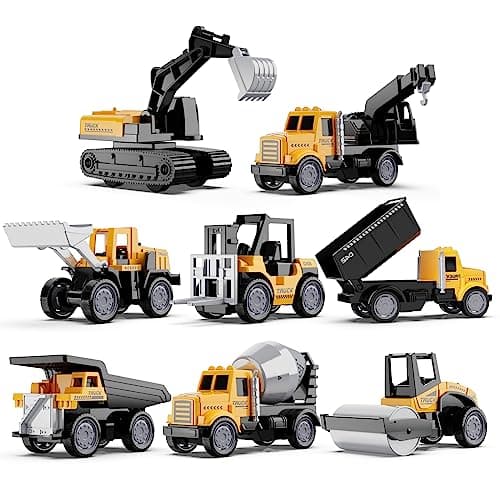 HONGTUO Alloy Mini Construction Vehicles, 8Pcs Die-cast Construction Toys Set, Excavators Mixer Truck Bulldozers Forklift Dump Truck, Pull Back Car Toys for Toddlers Kids Boys & Girls - Image 1