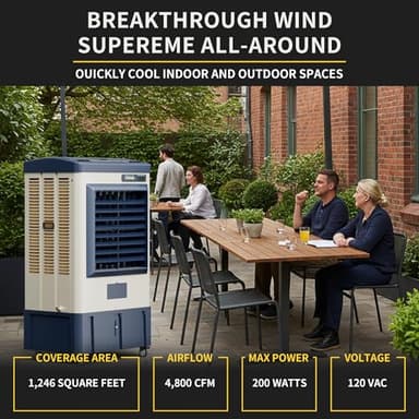 Landeagle Swamp Cooler,4800CFM Portable Evaporative Air Cooler with Continuous Auto Fill,Outdoor Cooling Fan with 10.6 Gal Tank,120°Oscillation,3 Speed for Patio Garage Industry Commercial Use,41 Inch - Image 2