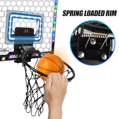 AOKESI Mini Basketball Hoop Indoor with Scorer and Batteries|Inside Basketball Hoop Over The Door with Colorful LED Lighting|Toy Basketball Gifts for Boys Girls Teens Adults, Blue - Image 6