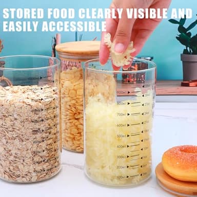 Datttcc 33 oz Glass Food Storage Containers with Bamboo Lids, Glass Canisters with Airtight Lids for Kitchen and Storage, Glass jars for Sugar,Pasta, Flour,Coffee Bean,6 Pack - Image 5