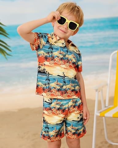 ZOEREA Toddler Baby Boy Clothes Hawaiian Outfit Shorts Sets Palm Printed Button Down Shirt and Shorts Summer Beach Clothes 2-3T - Image 2