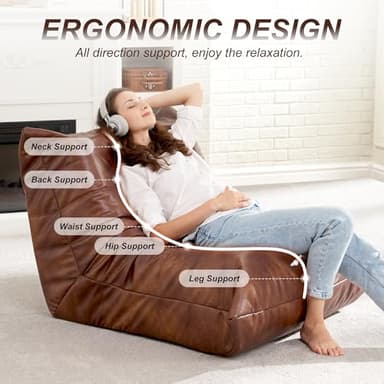 Hobestluk Giant Bean Bag Chair Lazy Floor Sofa, Memory Foam Fireside Sofa for Adults, Big Beanbag Faux Leather Armless Chair for Living Room Bedroom Dorm Office (Brown, Single) - Image 4