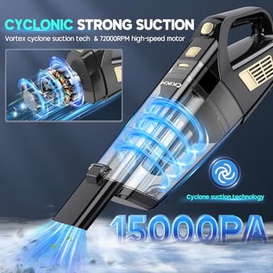 CKIKH Handheld Vacuum Cordless, 15000PA Strong Suction Hand Held Car Vacuum Cleaner Portable with Multi-Nozzles & Washable Filter, Lightweight Dust Busters Rechargeable for Home, Car, Office, Pets - Image 2