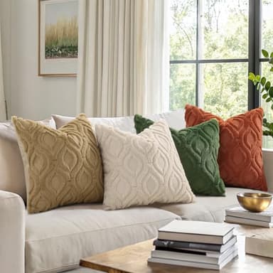 decorUhome Fall Throw Pillow Covers 18x18 Inch Set of 2, Soft Plush Decorative Faux Fur Beige Solid Couch Pillow Covers, Accent Farmhouse Neutral Square Euro Pillow Cases for Sofa Bed Living Room - Image 2