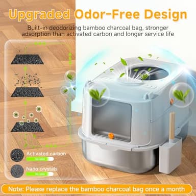 Stainless Steel Cat Litter Box with Lid, XL Extra Large Metal Litter Box for Big Cats, 180° Flip Cover Enclosed Top Entry Litter Boxs with High Sided Enclosure & Scoop, Non-Sticky, Anti-Leakage - Image 6