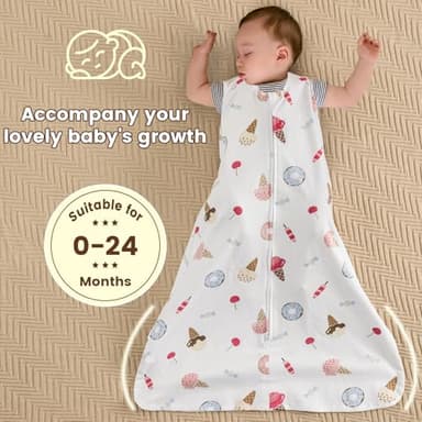 PHF Soft Baby Sleep Sack 12-18 Months 100% Organic Cotton Wearable Blanket, 2-Way Zipper 0.5 TOG Toddler Sleeping Sack 3 Pack, Comfy Sleep Bag for Baby Boys Girls, Ice Cream (Large) - Image 7