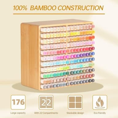 walowalo Marker Organizer Hold 176 Markers Birthday Gifts Bamboo Pen Holder Art Supply Pencil Storage Organizer with 22 Compartments All-in-One Marker Storage for Home Office Desk Classroom - Image 6