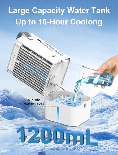 Portable Air Conditioner, 1200mL Evaporative Air Cooler, Personal Mini Air Conditioner with 3 Speeds & 2/4H Timer, 120° Oscillating Portable Ac Unit Fan Small Air Conditioner for Home Office Room - Image 5