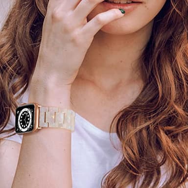 V-MORO Resin Band Compatible with Apple Watch Series 7/8/9/10/11 41mm/40mm/38mm/42mm Fashion Strap for iWatch Series 6/5/4/3/2/1/SE Lightweight Bracelet Wristband Replacement Women(Colorful Ivory White) - Image 2