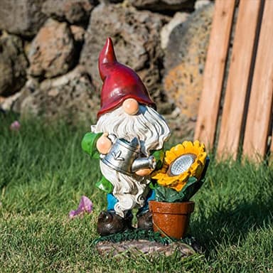 TERESA'S COLLECTIONS Sunflower Garden Gnomes Decorations for Yard with Solar Lights, Cute Resin Garden Sculptures & Statues for Outdoor Patio Lawn Ornaments,Ideal Gifts for Mom Women and Man, 11.4" - Image 7