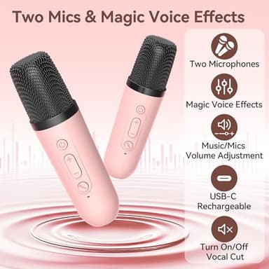 Oraolo Karaoke Machine with 2 Wireless Microphones, Portable Mini Karaoke for Kids, Funny Magical Sound Modes, Speaker Support Multi-Channel Connection, Birthday Gifts for Girls Boys - Image 4