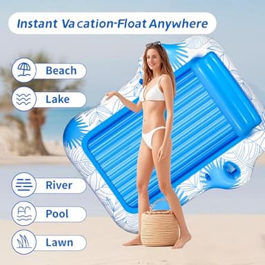 Inflatable Pool Lounger Float for Adults - 70" x 60" JIANYHW X-Large Beach Sun Tan Tub Pool Lounge Raft Sunbathing Pool Floaties with 2 Food/Drink Holder, Blow Up Tanning Pool Bed Floating Mat - Image 7