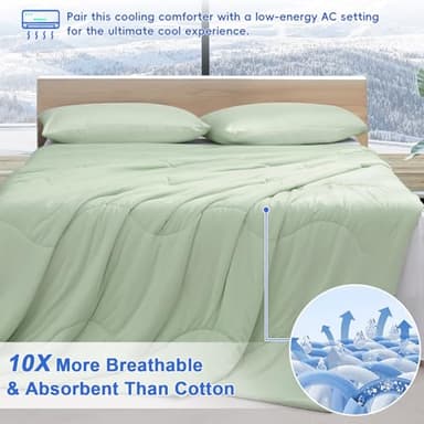 PHF Cooling Comforter Twin for Hot Sleepers, Soft Double Side Cooling Blanket for Night Sweats Absorbs Body Heat, Q-Max>0.5 Arc-Chill Cool Lightweight Summer Cold Comforter, 60"x80", Green - Image 3