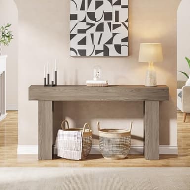 Tribesigns 63-Inch Long Console Table, Wooden Rectangular Sofa Table Behind The Couch, Farmhouse Entryway Table for Entrance, Hallway, Living Room (Grey) - Image 5