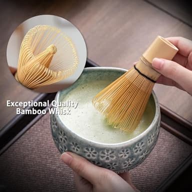 Buucup Matcha Whisk Set, Ceramic Matcha Set Includes Matcha Bowl, Matcha Whisk and Holder, Bamboo Scoop, Scoop Rest, Sifter and Tea Towel - 7 Pcs Matcha Kit for Matcha Lovers (Blue) - Image 4