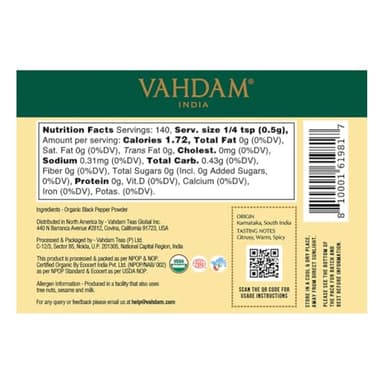 VAHDAM, Organic Black Pepper Powder (2.47oz) Gluten Free & 100% Raw Ground Black Pepper | Ground Peppercorns from India | Perfect for Cooking | Direct from Source - Image 2