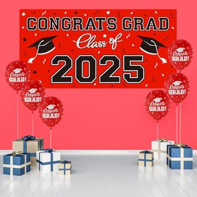 2025 Graduation Party Plastic Backdrop - 65" x 32.7" Congrats Grad Banner in Red, Large Class of 2025 Decorations, Photography & Grad Party Supplies - Image 3