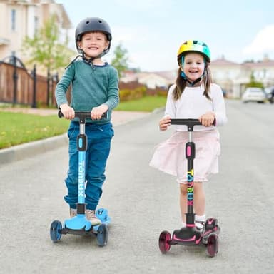 TONBUX Kids Scooter, Light Up 3 Wheel Kick Scooters for Kids 3-12, Folding Scooters with Adjustable Height - Toddler Scooter Lean-to-Steer & Widen Anti-Slip Deck - Rose Purple - Image 8