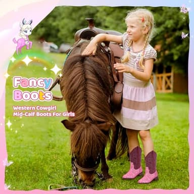 RLW Girls Cowboy Boots Kids Cowgirl Western Boot Glitter Round Toe with Walking Heel for Toddler/Little Kid/Big Kid, Sequins Pink 2 Little Kid - Image 4