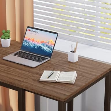 SINPAID Computer Desk 47 inches with 2-Tier Shelves Sturdy Home Office Desks with Large Storage Space Modern Gaming Desk Study Writing Laptop Table, Brown - Image 8