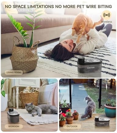 CuieTuee Cat Water Fountain 4L/135oz Battery Operated Automatic Cat Fountain Wireless Pet Water Fountain with Stainless Steel Bowl Dog Water Dispenser with Replacement Filters for Cats Dogs (Black) - Image 2