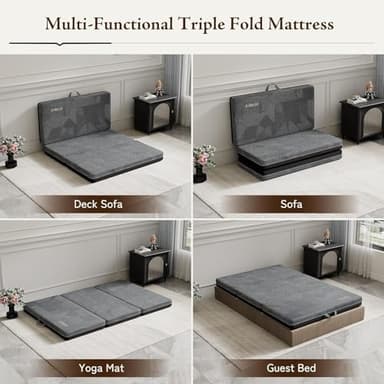 GEMBED Tri Folding Mattress Twin Size - Memory Foam Tri-fold Mattress, Handle & Non-Slip Bottom, Portable Foldable Sofa Bed Floor Chair for Travel RV Camping Guest Yoga - 4 Inch, 75" 38"x4" - Image 4
