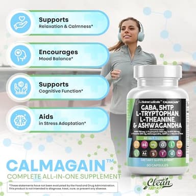 Clean Nutraceuticals GABA 750mg 5 HTP 200mg L Tryptophan 500mg L Theanine 200mg Ashwagandha SAM-e L-Glycine - Mood Support Vitamins for Women and Men with L-Tyrosine 5-HTP (5-Hydroxytryptophan) - Image 6