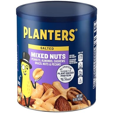 Planters Mixed Nuts (15 oz Canister) - Variety Mixed Nuts with Less Than 50% Peanuts with Peanuts, Almonds, Cashews, Hazelnuts & Pecans - Image 3