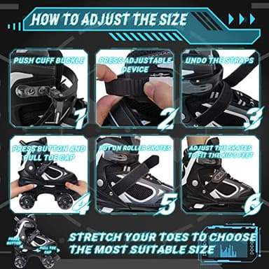 MammyGol Roller Skates for Boys Girls, 4 Sizes Adjustable Quad Skates for Kids with All Light up Wheels, Full Protection for Toddler's Indoor and Outdoor Play Black Size 1 2 3 - Image 4