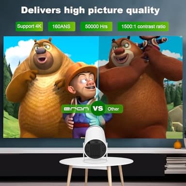 Mini Projector, HY300 PRO Portable Projector, Support 4K 1080P with Dual-Band WIFI6 5G Wireless 5.0 Bluetooth Android 11, 180° Rotatable, Auto Keystone Correction, 35"-130" Screen Video Projector - Image 3