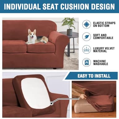 H.VERSAILTEX Rich Velvet Stretch 2 Piece Cover Chair Slipcover Sofa Cover Furniture Protector Couch Soft with Elastic Bottom Chair Couch Cover with Arms, Machine Washable(Chair, Rust) - Image 6