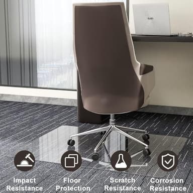 GLSLAND 46" x 55" Tempered Glass Chair Mat Heavy-Duty Floor Protector for Carpet & Hard Floors Scratch-Resistant Clear Office Mat 1/5" Clear - Image 4