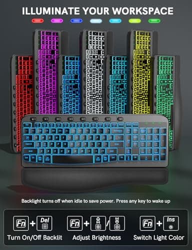 SABLUTE Ergonomic Wireless Keyboard and Mouse Combo - Wave Keyboard with Soft Leather Wrist Rest, Resistant Keys, RGB Backlit Rechargeable Set for PC/Mac/Chromebook (Black) - Image 3