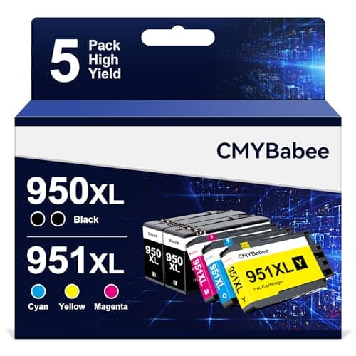 CMYBabee Compatible 950XL and 951XL Ink Cartridges Combo Pack Replacement for HP OfficeJet Pro 8600 8610 8615 8620 8625 8630 8100 276dw 251dw Printer (2 Black, 1 Cyan, 1 Magenta, 1 Yellow, 5-Pack) - Image 1