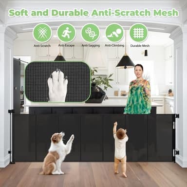 96 Inch Wide Reinforced Retractable Baby Gate with Support Rods, Extra Long Dog Gate Retractable Gate Outdoor Gates for Decks, Prevent Crawling Under Extra Long Baby Gates for Large Openings, Black - Image 6