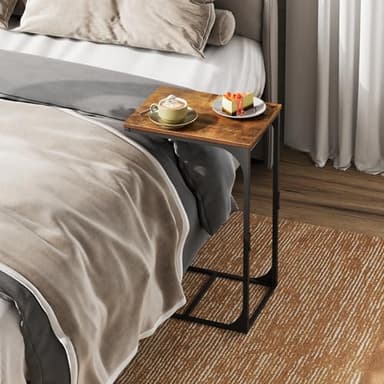 WLIVE C Shaped End Table, Small Couch Side Tables with Metal Frame That Slide Under, Sofa Table TV Tray for Living Room, Bedroom, Rustic Brown - Image 6