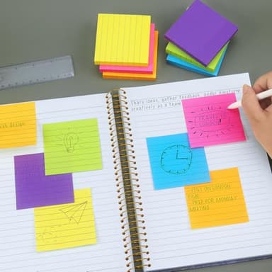 6 Pads Lined Sticky Notes 3x3 Sticky Notes with Lines Self-Stick Note Pads 6 Bright Multi Colors,100 Sheet/Pad - Image 2