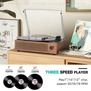Vinyl Record Player with Speakers Vintage Turntable for Vinyls Records Belt-Driven Turntables 3-Speed Bluetooth Playback Headphone AUX RCA Line LP Vinyls Players for Sound Enjoyment Retro Brown - Image 3
