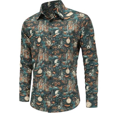 Funny Halloween Shirts for Men Novelty Long Sleeve Button-Down Skull Shirts with Unique 3D Print Design for Festivals 4-M - Image 1
