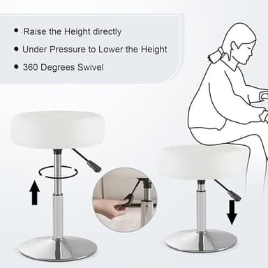 Gitrah White Vanity Chair for Makeup Room Round Ottoman Tufted PU Leather Makeup Chair Vanity Stools for Bathroom Height Adjustable 360 Swivel - Image 6