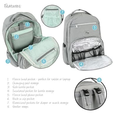 Hudson Baby Unisex Baby Premium Diaper Bag Backpack and Changing Pad, Gray, One Size - Image 4