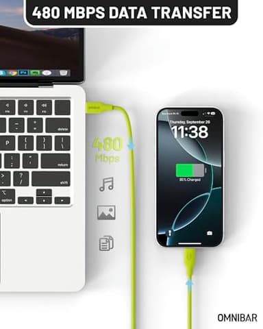 USB C to USB C Cable, 240W USB C Charger Cable Fast Charging for iPhone 16/15 iPad MacBook, Flow Silicone USB Type C Charger Cord for Galaxy S24 Pixel 9 Tablet Laptop JBL Switch GoPro (6FT,Lime Green) - Image 4