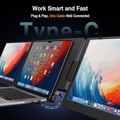 KYY 15.6" Laptop Screen Extender, 1080P FHD IPS Portable Monitor, One Cable USB-C Triple Monitor, Dual Travel Screen for 12"-17'' Laptops, 360° Rotation & Kickstand,X90D (Driver Need) - Image 3