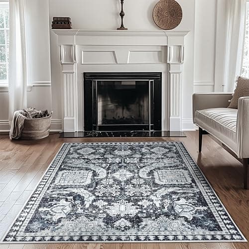 4x6 ft Washable Area Rug, Non-Slip Indoor/Outdoor, Black & White Boho Design for Kitchen, Patio, Office, Entryway, Kids Room, and Runner Rugs - Image 1