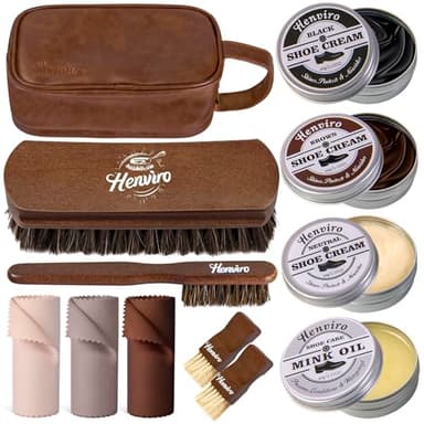 Henviro Leather Shoe Shine Kit For Men - 12 PC Shoe Polish Kit, Leather Boot Care, Shoe Care Kit As Birthday Anniversary Gift - Image 1