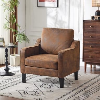 VINGLI Accent Chair for Living Room Chairs Rustic Reading Chair for Bedroom Scooped Arm Chair Mid Century Modern Accent Chairs Upholstered Comfy Chair for Apartment, Waiting Room - Image 3