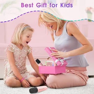 SXH Mini Karaoke Machine for Kids Portable Karaoke Machine with 2 Bluetooth Wireless Microphones,Birthday Gifts Toys for Girls Ages 3, 4, 5, 6, 7, 8, 9,10,11,12+ Years Old (Pink 2 Mics) - Image 2