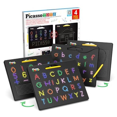 PicassoTiles 2PK 4-in-1 Magnetic Drawing Board 12x10 inch Large Magnet Tablet Pad with 4 Facings Lowercase & Uppercase Alphabets, Numbers, & Freestyle STEM Learning Writing Reading Playboard PTB06 - Image 1